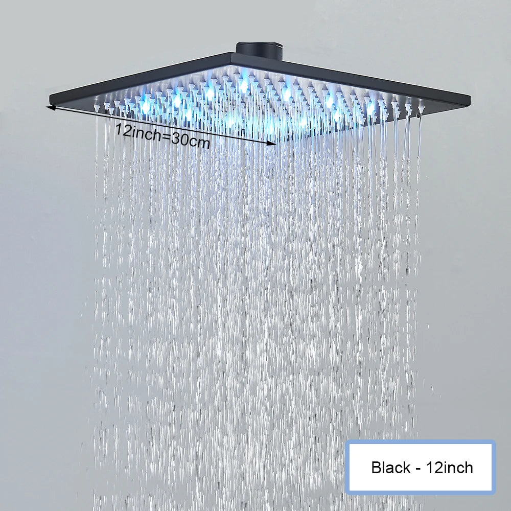 16 Inch LED Rainfall Shower Head | Large Square Brass Ceiling Mount Shower