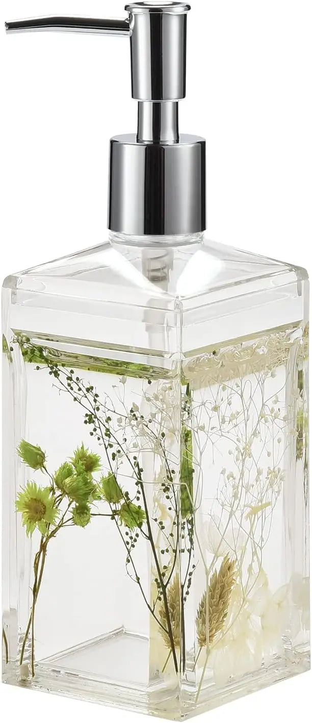 5-Piece Acrylic Bathroom Accessory Set | Botanical Soap Dispenser & Toothbrush Holder