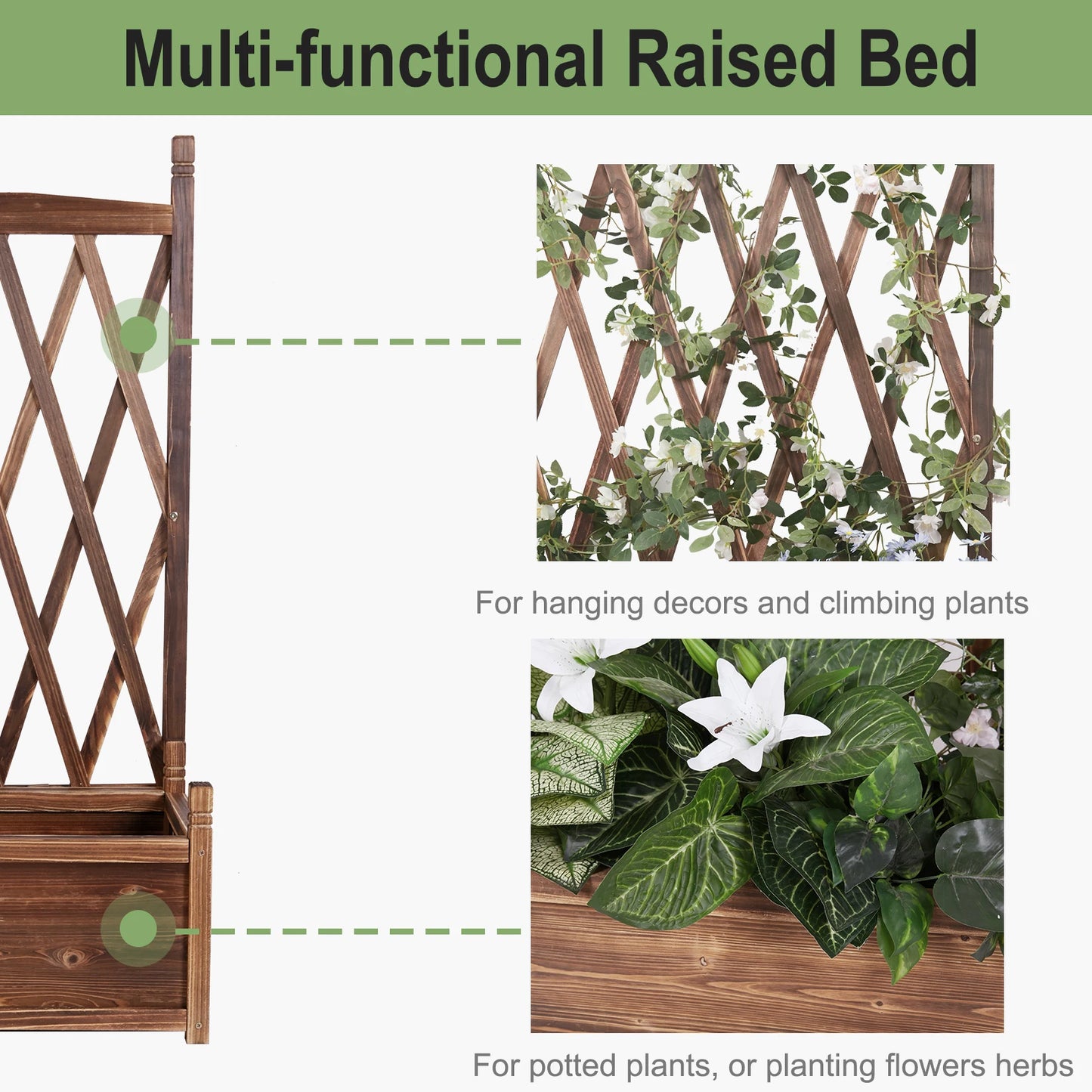 Raised Garden Bed with Trellis | Elevated Wooden Planter Box for Outdoor Plants