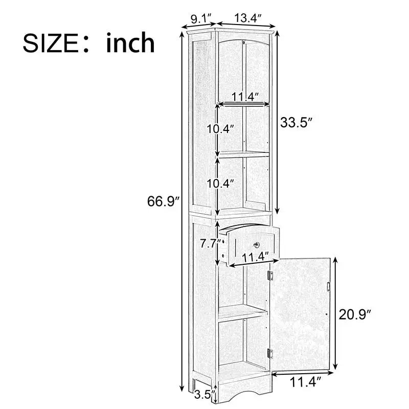 Tall Freestanding Bathroom Storage Cabinet with Drawer & Adjustable Shelf – Grey