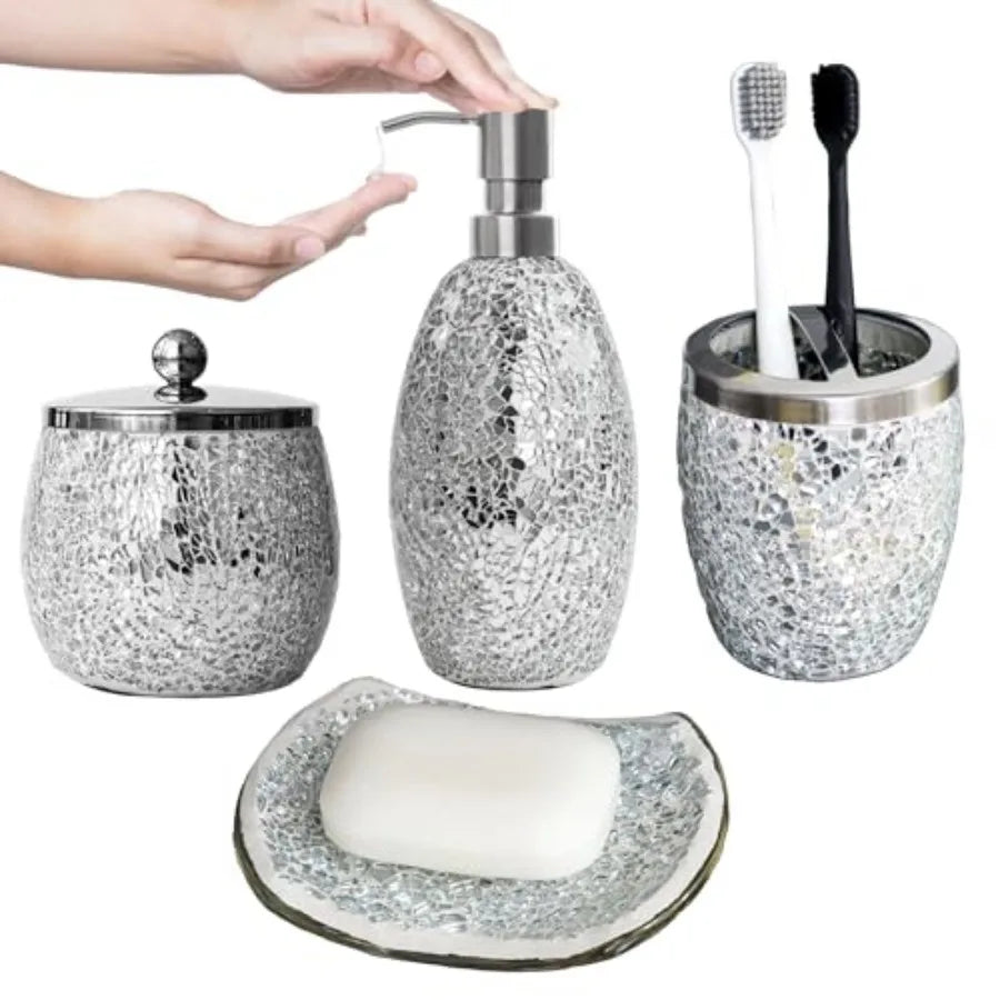 Luxury Glass Bathroom Accessory Set with Soap Dispenser & Tumbler