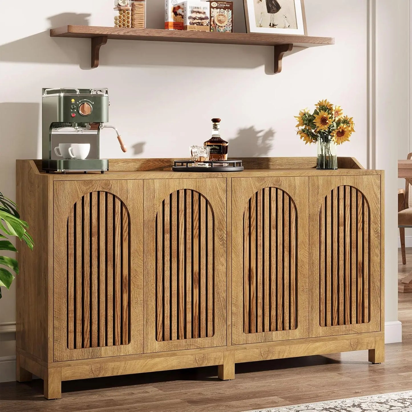 Walnut Farmhouse Style Sideboard Buffet Cabinet with Storage