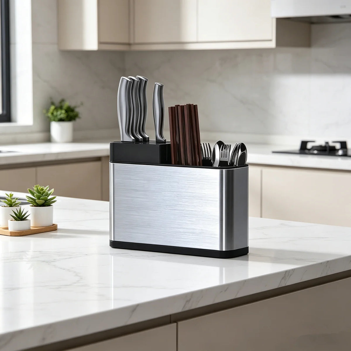 Stainless Steel Cutlery Holder | 3-Compartment Organizer