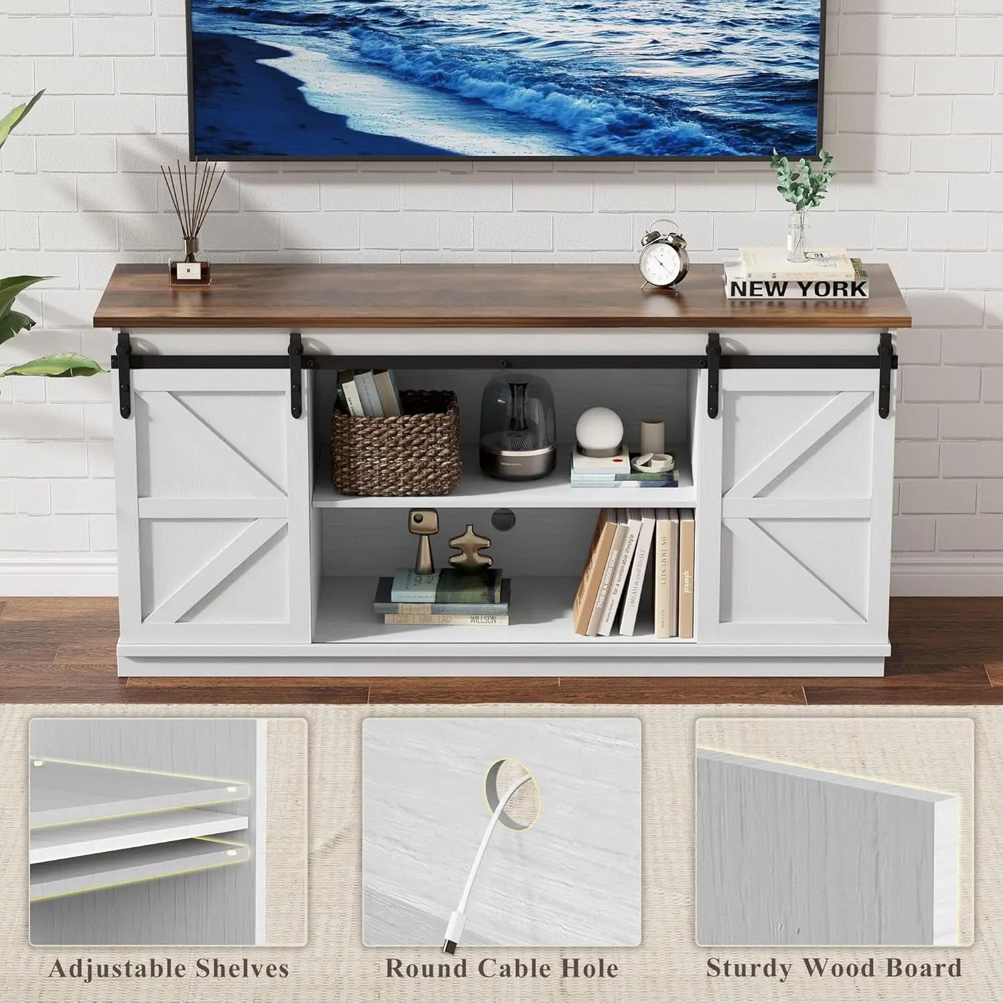 Farmhouse Style TV Stand with Sliding Barn Doors