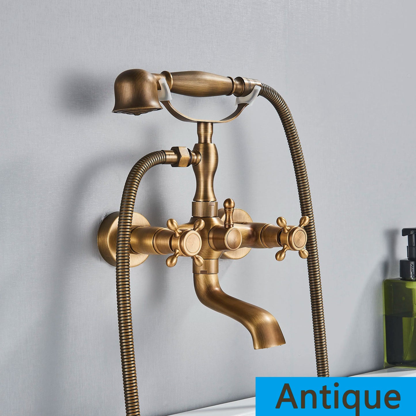 Unique Dual-Handled Retro Bathtub Faucet with Handheld Shower Wand