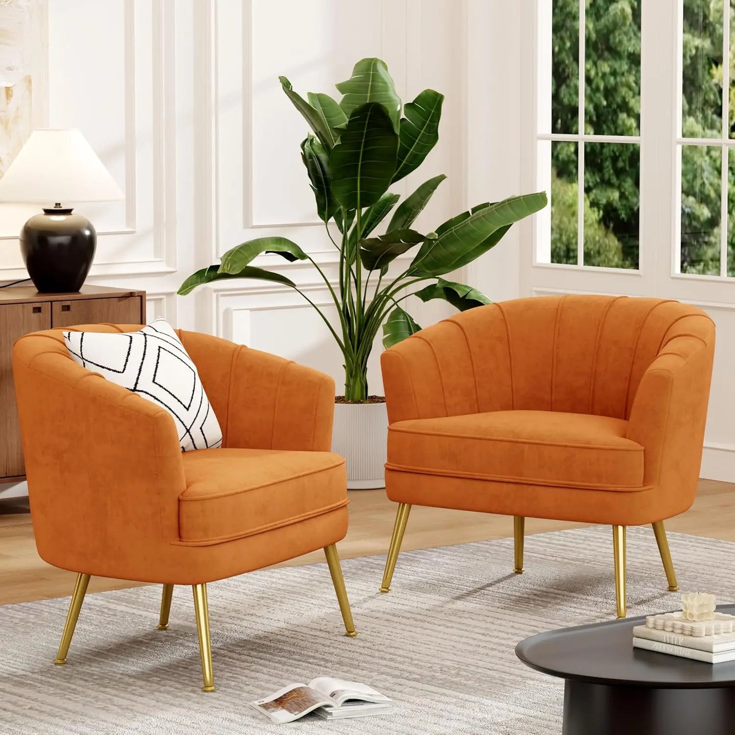 Velvet Upholstered Accent Chair Set