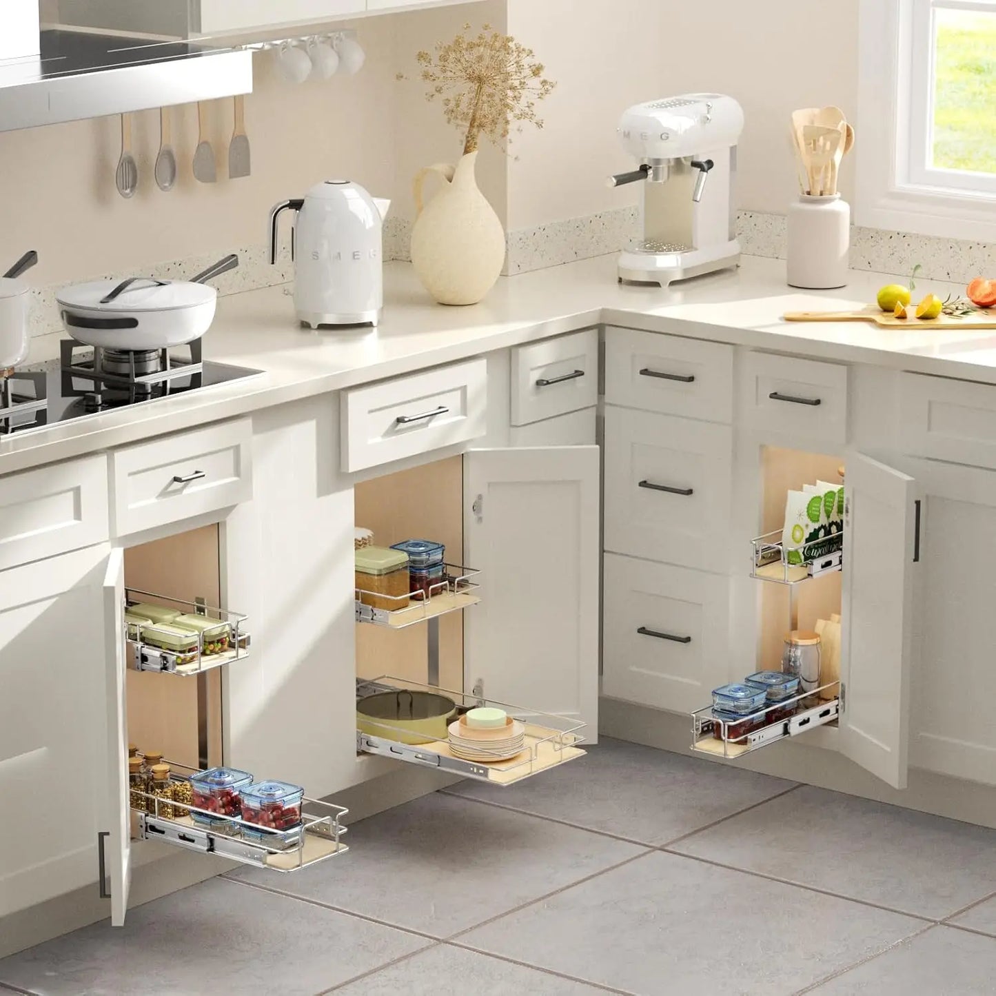 2-Tier Slide-Out Cabinet Organizer with Wood Shelves