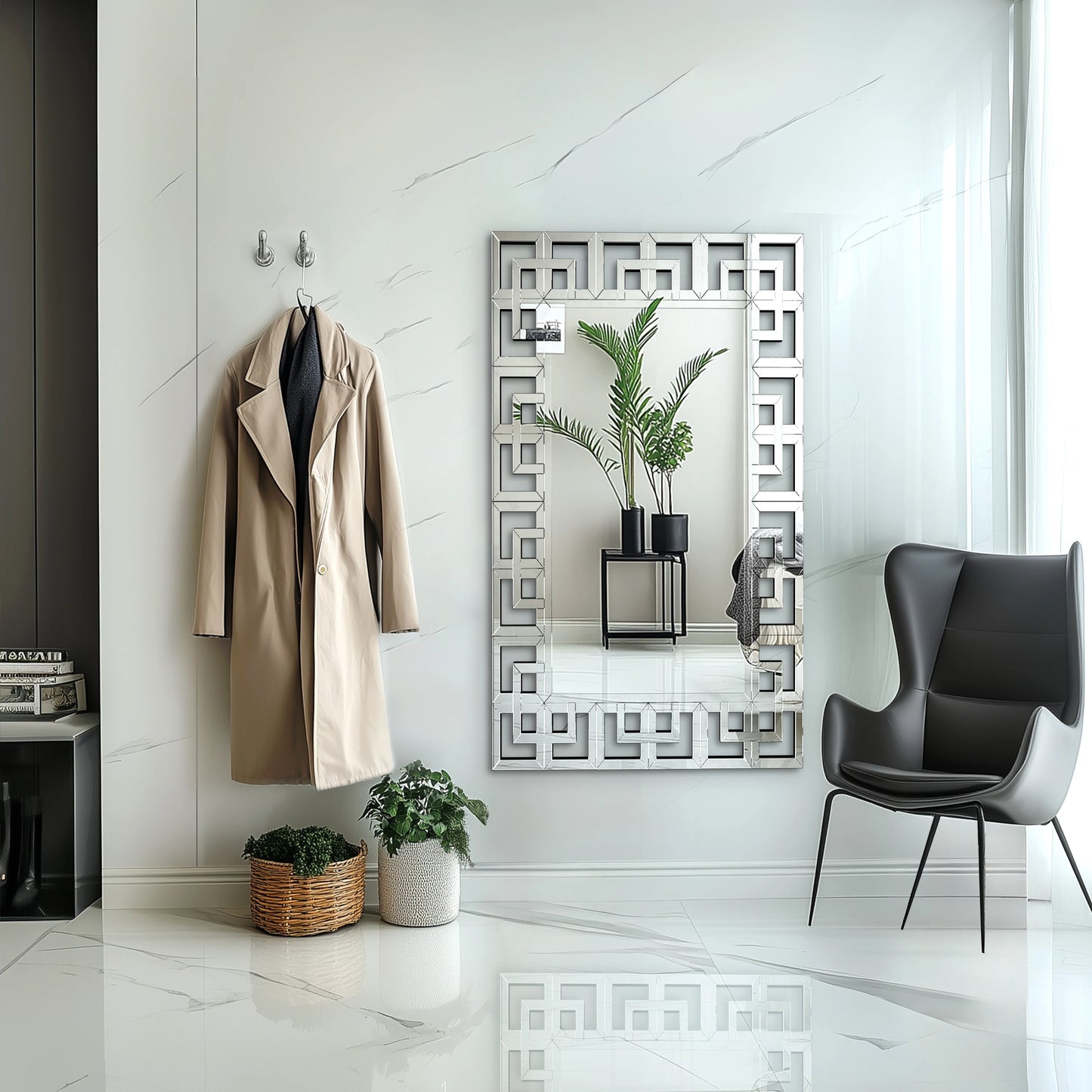Silver Venetian Art Mirror with Beveled Glass Edge