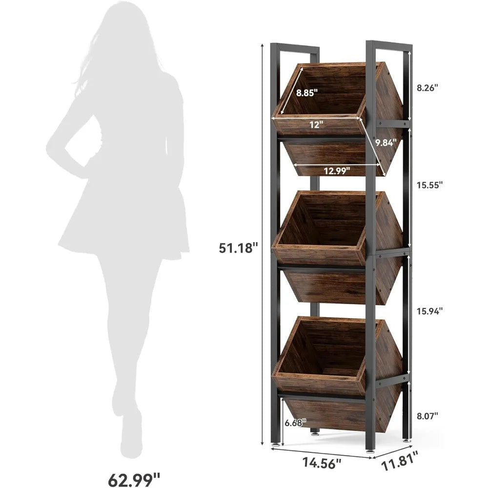 Rustic 3-Tier Wooden Basket Stand