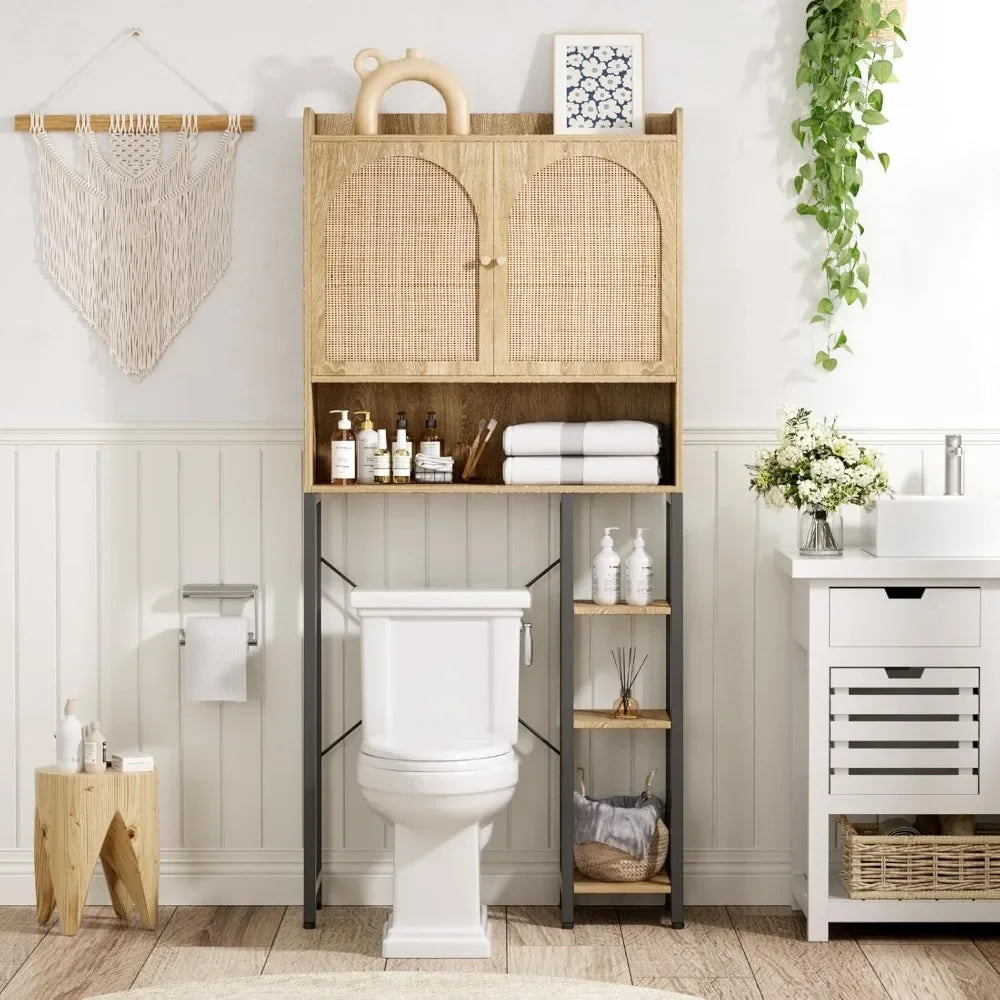 Adjustable Rattan Over the Toilet Storage Shelf
