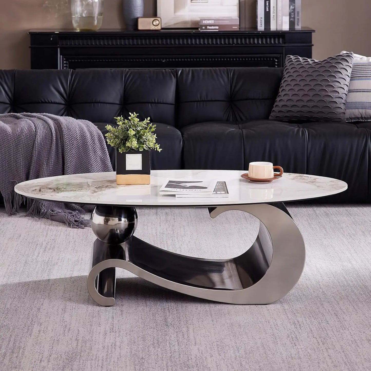 Modern Oval Stone Coffee Table