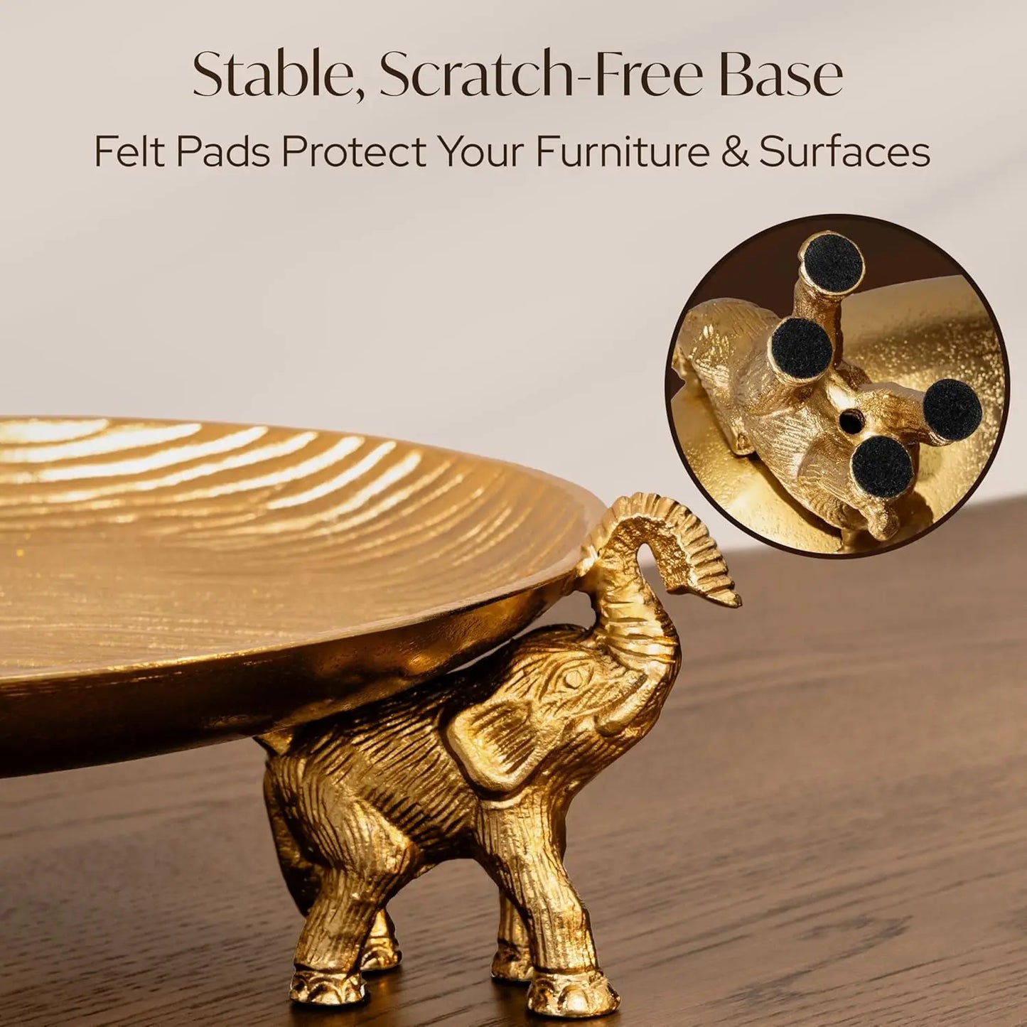 Elegant Decorative Tray with Symbolic Elephant Stands