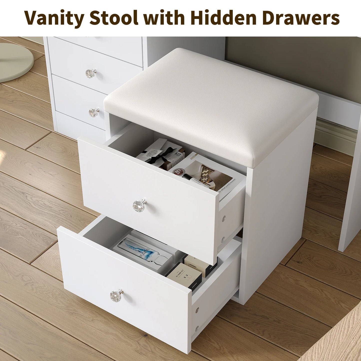 Lighted Vanity Desk with Mirror and Built-In Power Strip