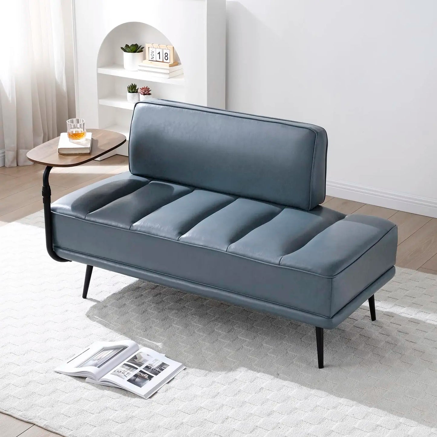 Luxury Modern Loveseat with 360° Swivel Tray Table