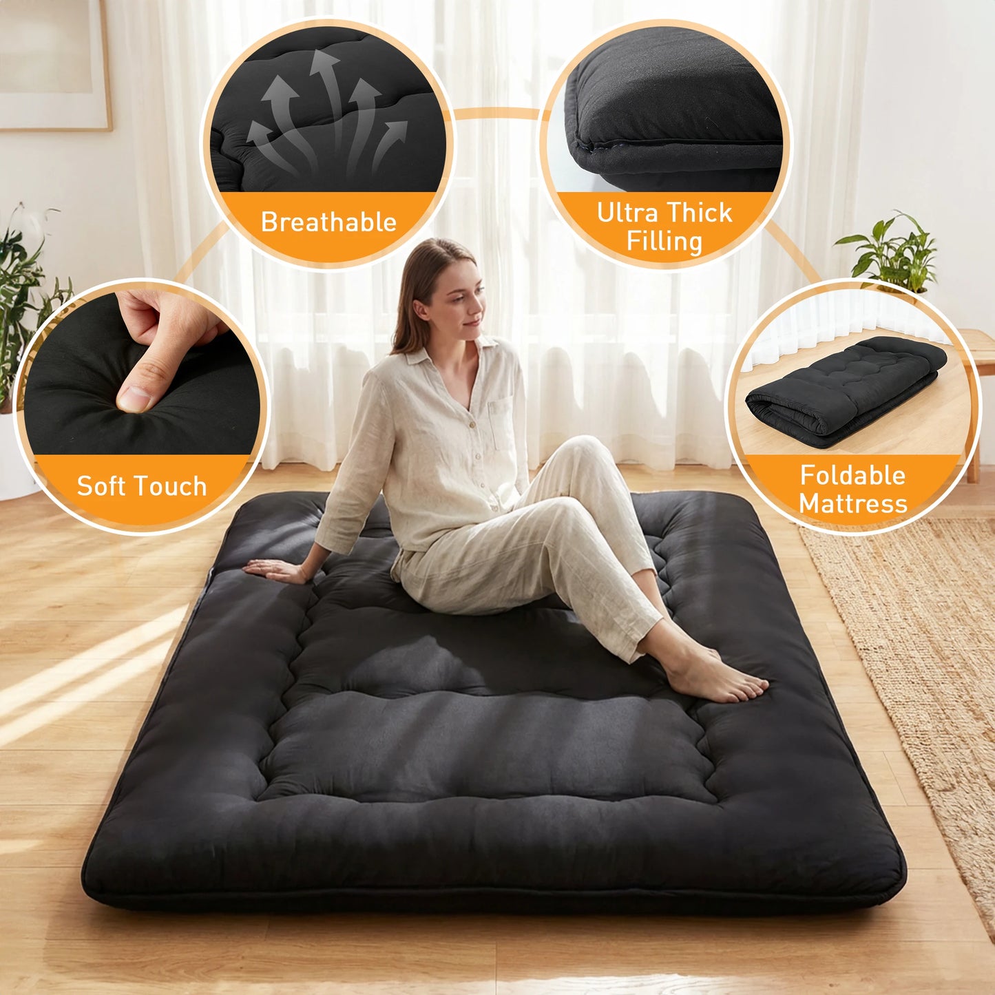 Soft Foldable Futon Mattress with Washable Cover