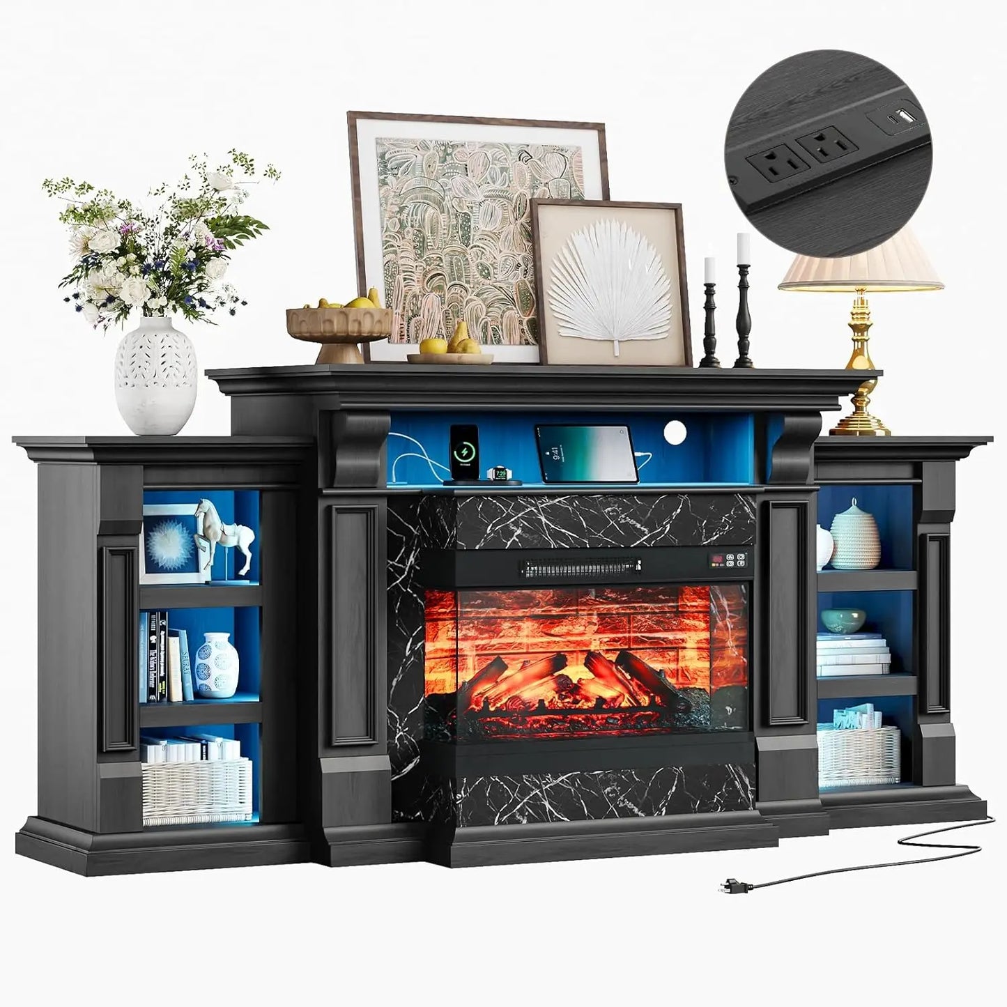 Gorgeous Electric Fireplace Mantel with Display Shelves