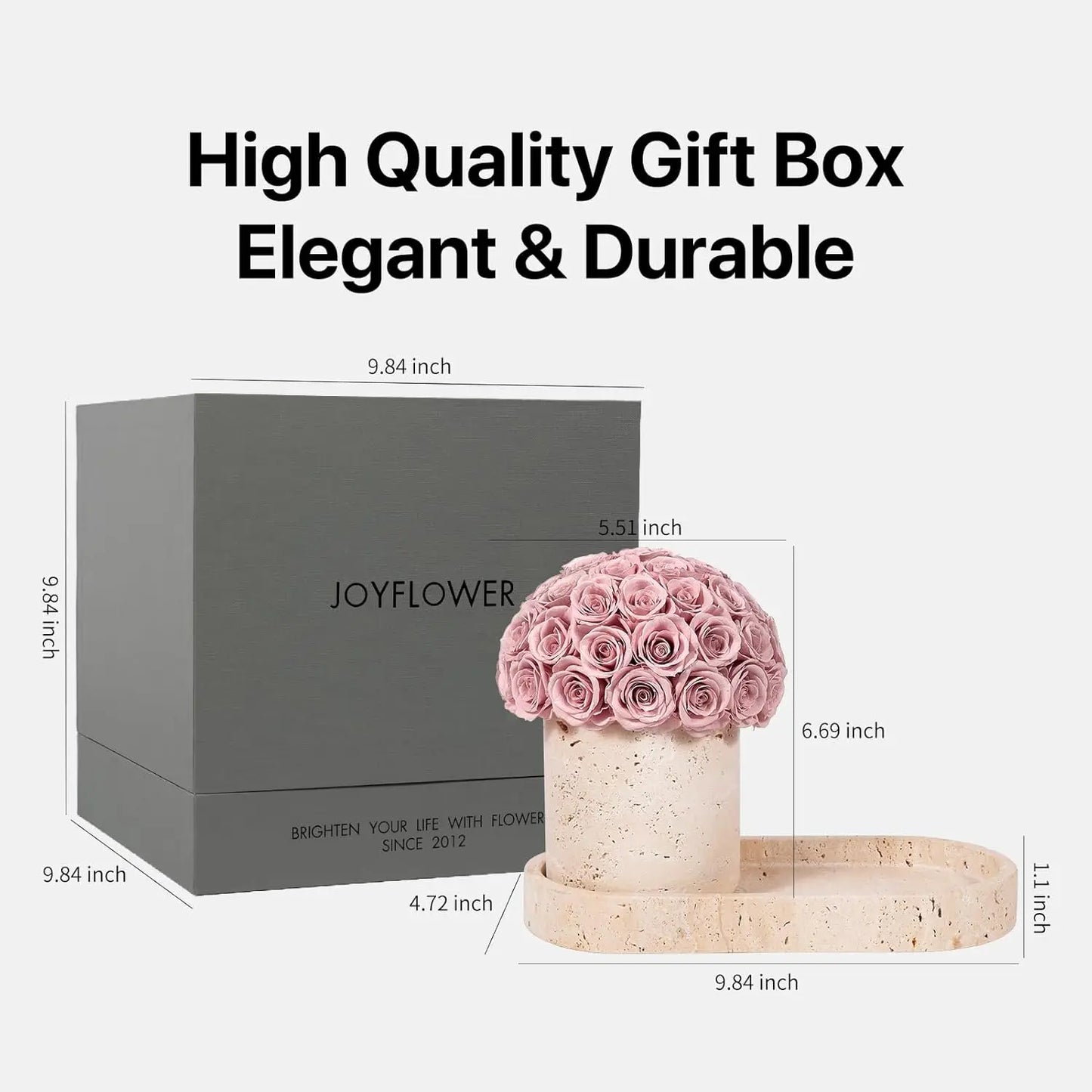 Elegantly Preserved Roses with Travertine Stone Vase and Tray