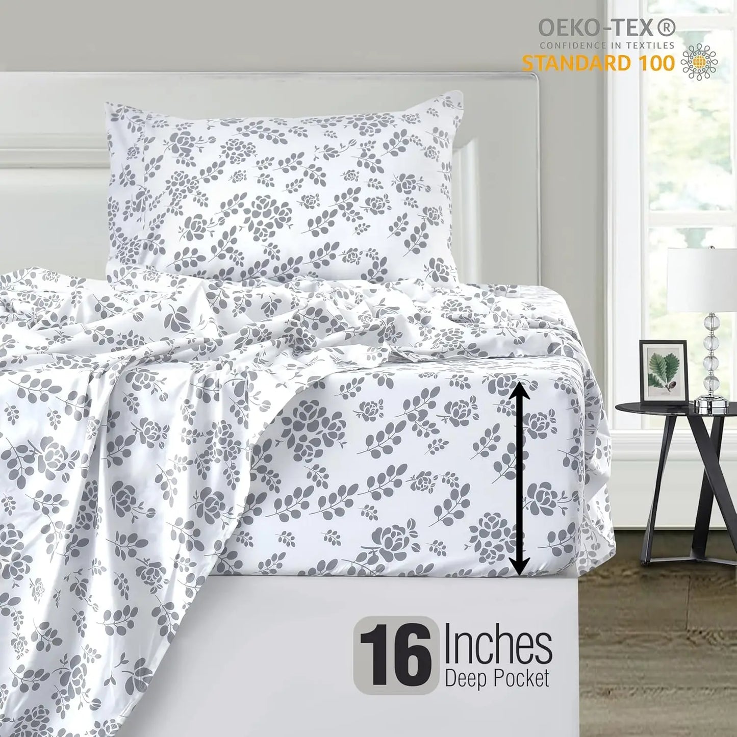 Elegant Floral Microfiber Sheet Set