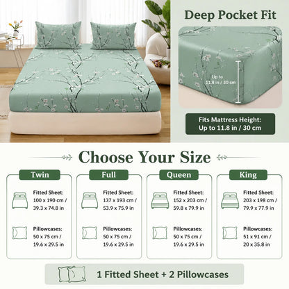 Vintage Floral Fitted Sheet Set | 3-Piece Deep Pocket Microfiber Bedding