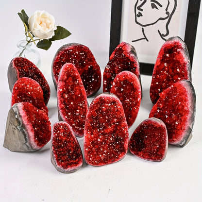 Red Geode Crystal Cluster – Decorative Natural Mineral for Home & Office