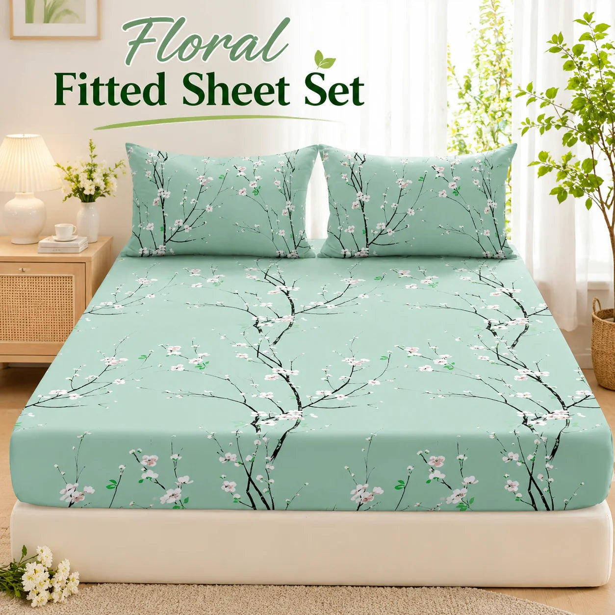 Vintage Floral Fitted Sheet Set | 3-Piece Deep Pocket Microfiber Bedding