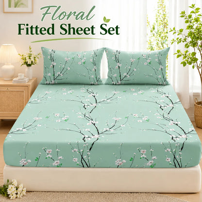 Vintage Floral Fitted Sheet Set | 3-Piece Deep Pocket Microfiber Bedding