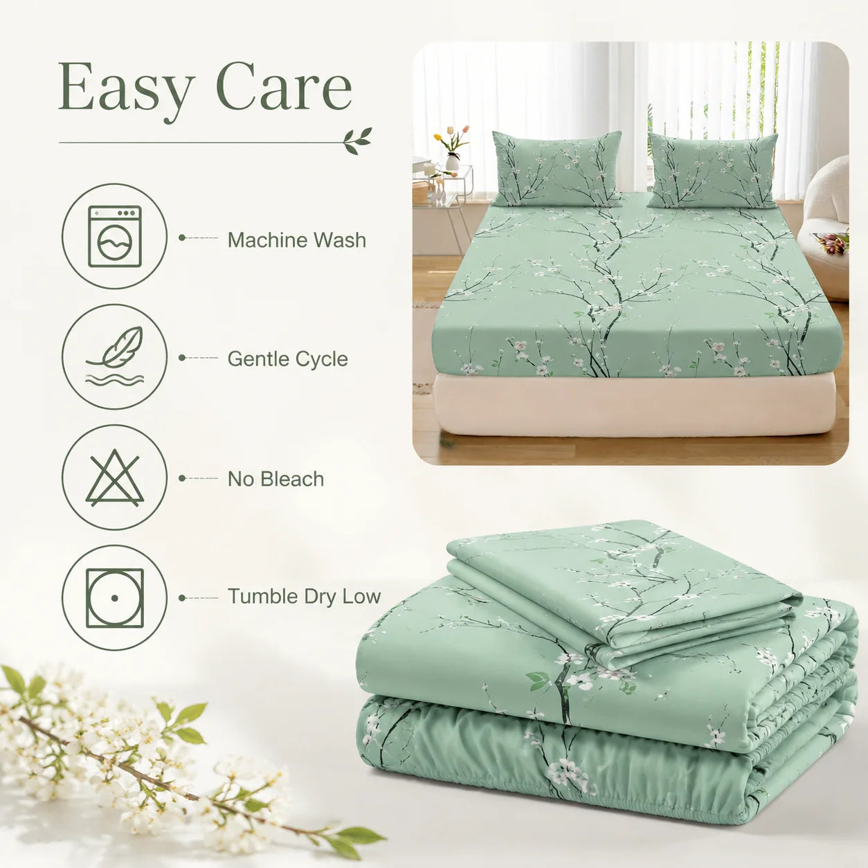 Vintage Floral Fitted Sheet Set | 3-Piece Deep Pocket Microfiber Bedding