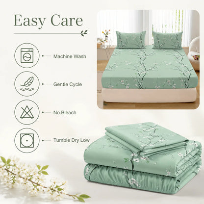 Vintage Floral Fitted Sheet Set | 3-Piece Deep Pocket Microfiber Bedding