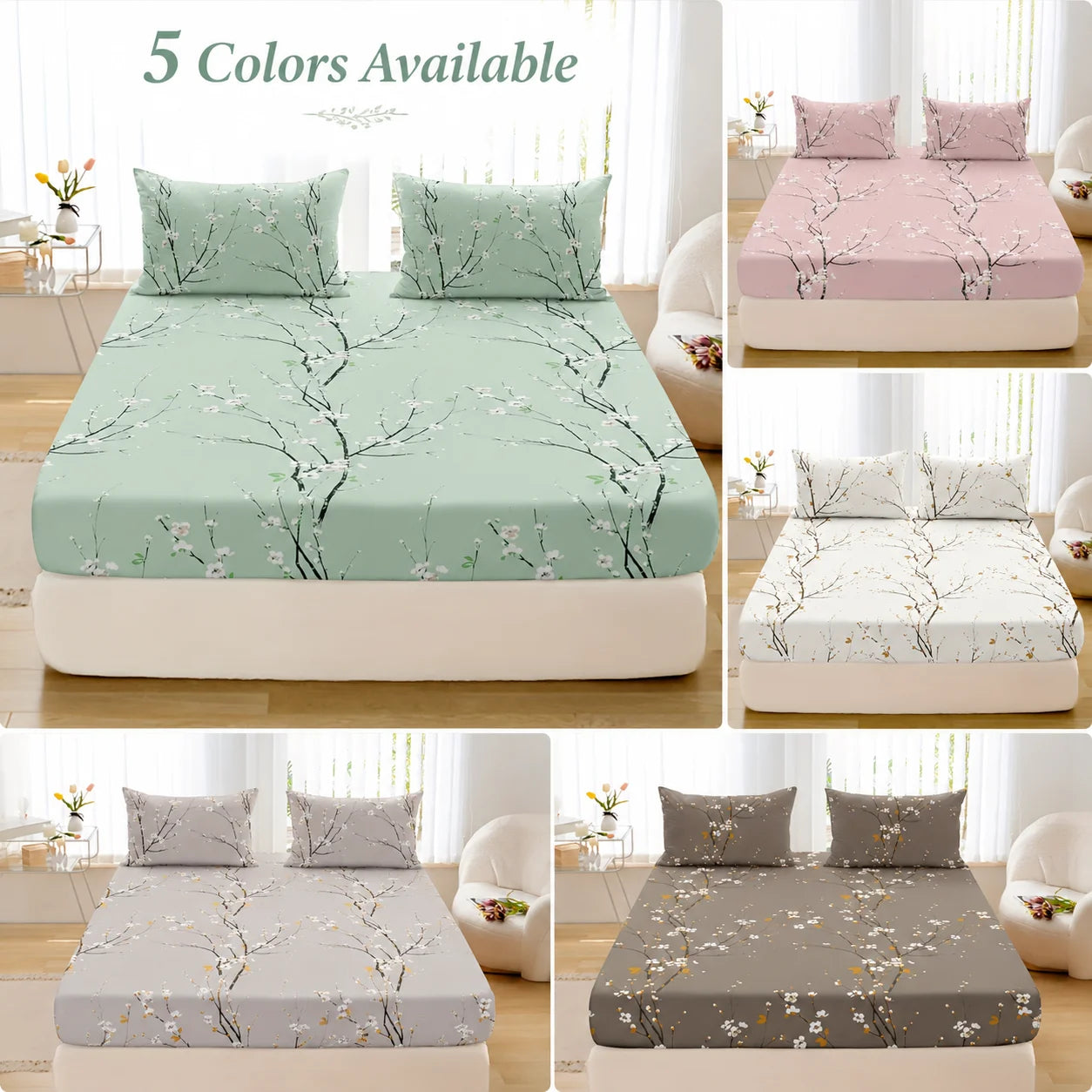 Vintage Floral Fitted Sheet Set | 3-Piece Deep Pocket Microfiber Bedding