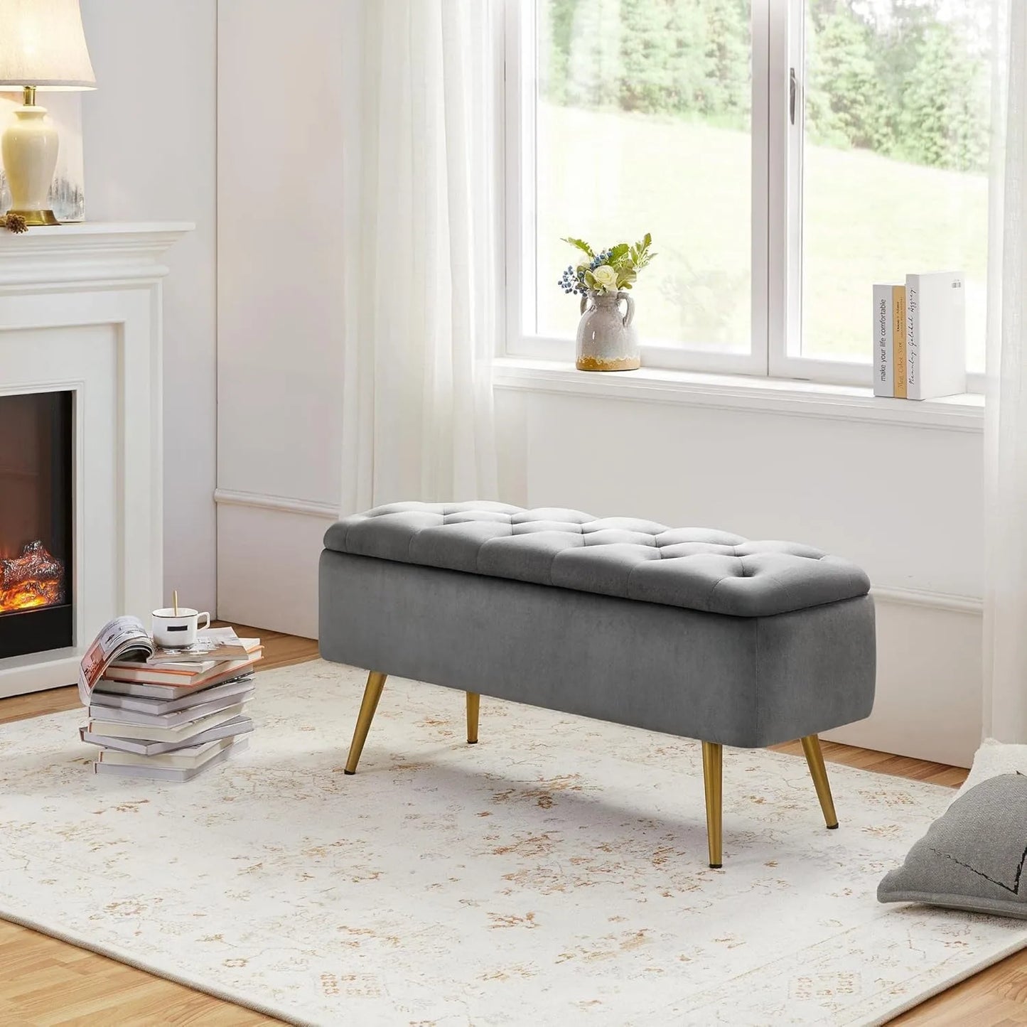 Modern Upholstered Ottoman with Storage