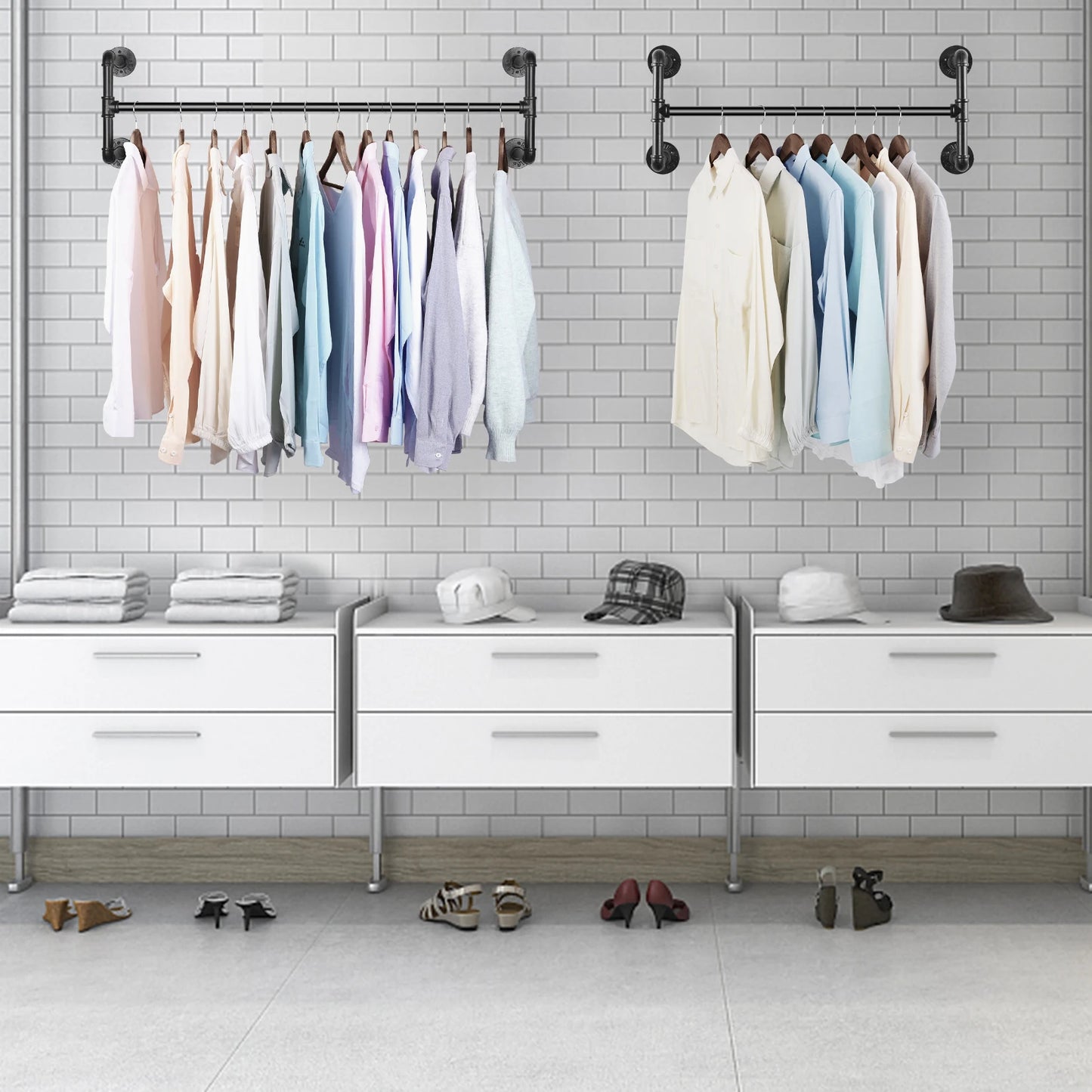 Industrial Wall-Mounted Clothes Rack