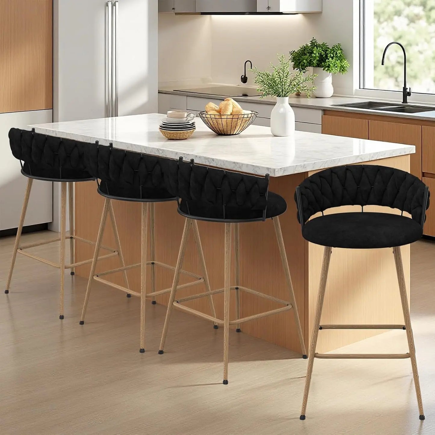 Modern Counter Height Bar Stools with Velvet Woven Backrest