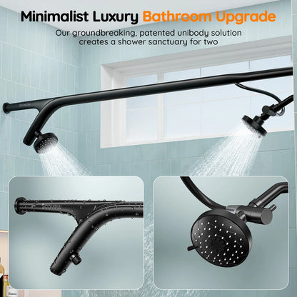 Dual Shower Head System for Couples | Adjustable Tandem Stainless Steel Shower Rod