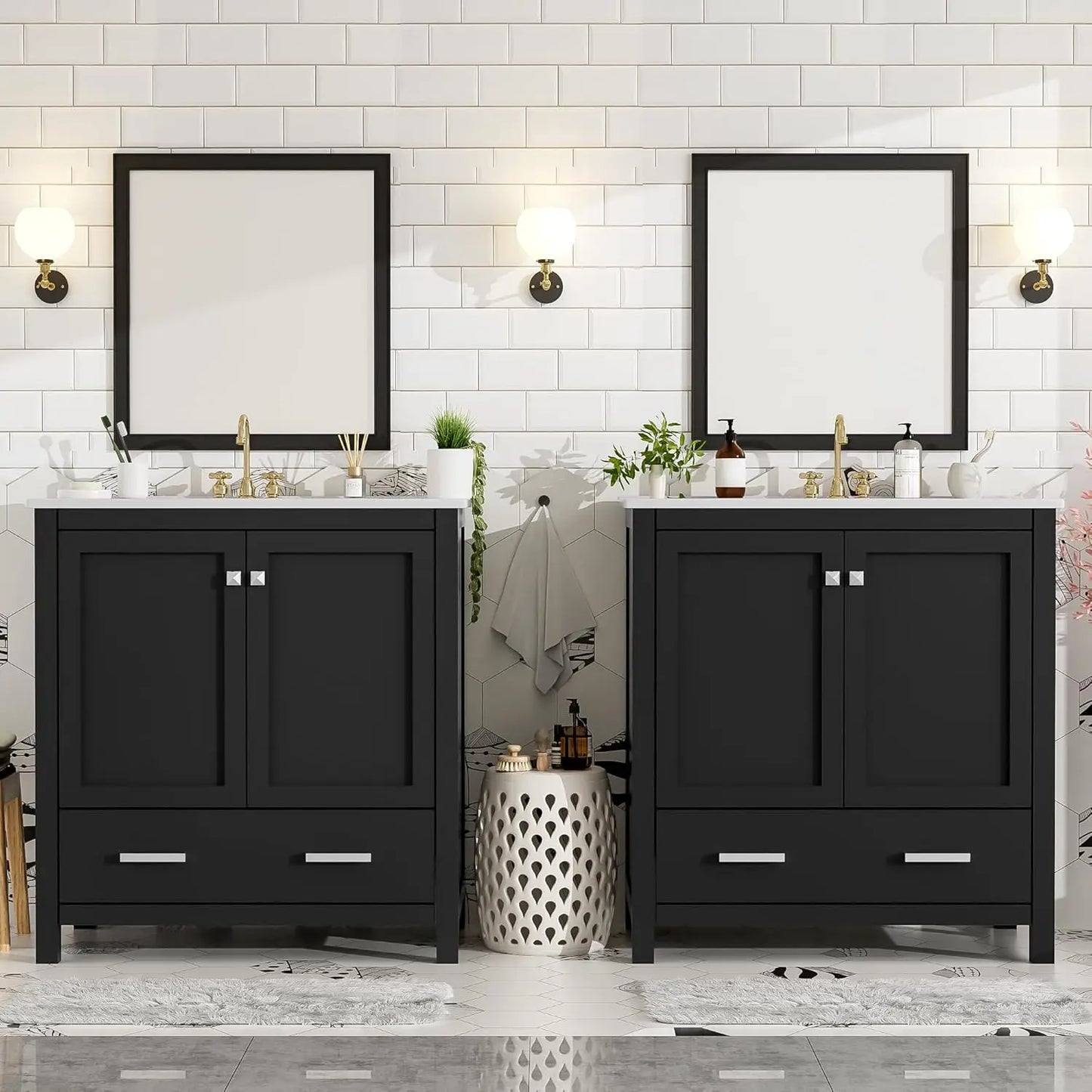 Solid Wood Dual Basin Bathroom Vanity