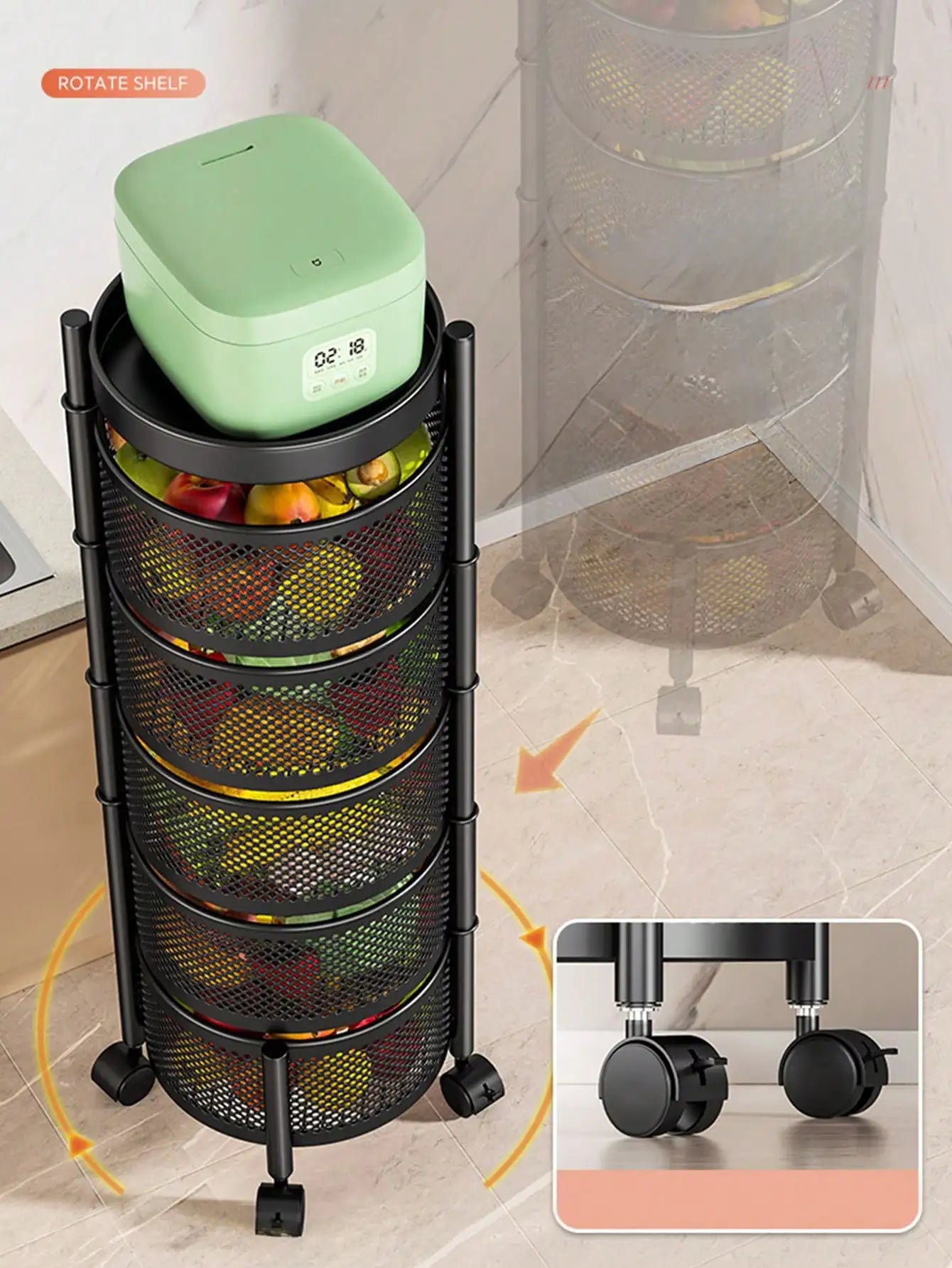 Rotating Five-Layer Trolley, Multi-Functional, Simple Storage