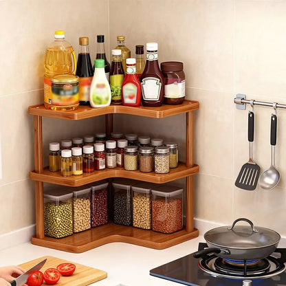 3-Tier Coffee Bar Storage Rack | Wooden Countertop Corner Shelving Organizer