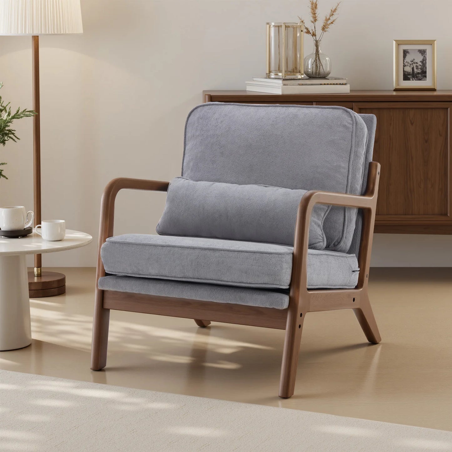 Mid Century Modern Lounge Chair with a Solid Wooden Frame