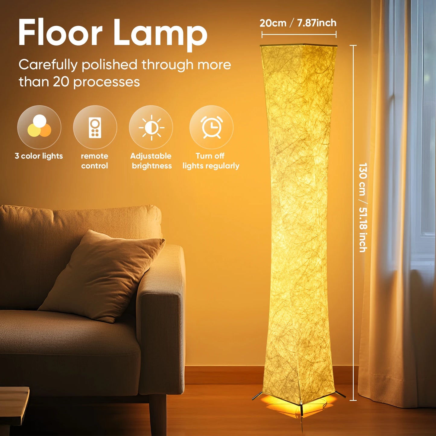 Soft Light Floor Lamp with Fabric Shade, Simple Design