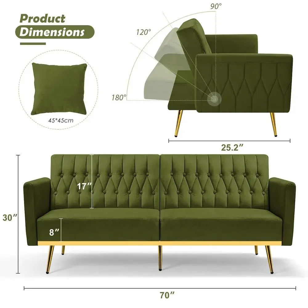 Olive Green Velvet Futon Sofa Bed