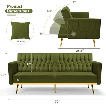 Olive Green Velvet Futon Sofa Bed