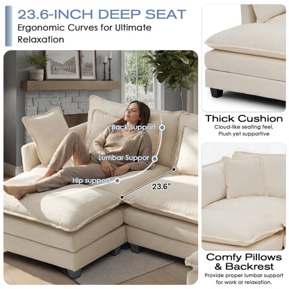 Modular Sectional Sofa with Ottoman Solid Wood Frame and Deep Seating