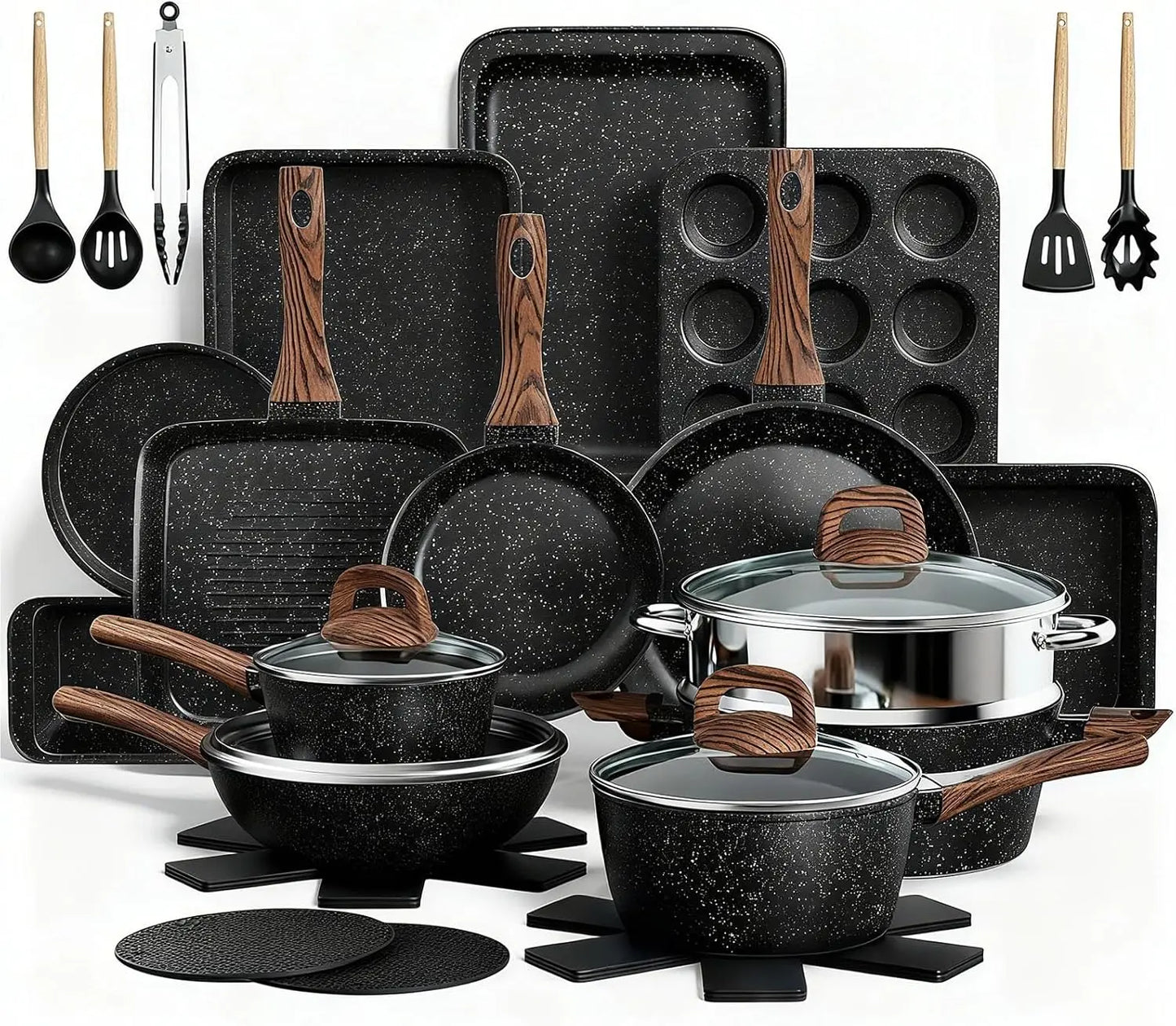 31-Piece Nonstick Pots and Pans Set | Titanium Induction Cookware & Bakeware Set