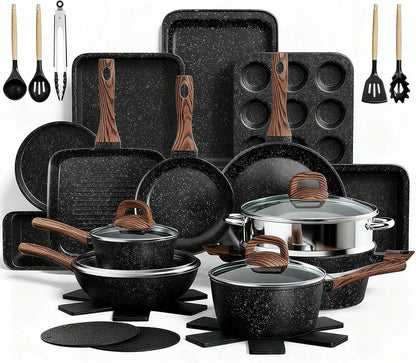 31-Piece Nonstick Pots and Pans Set | Titanium Induction Cookware & Bakeware Set