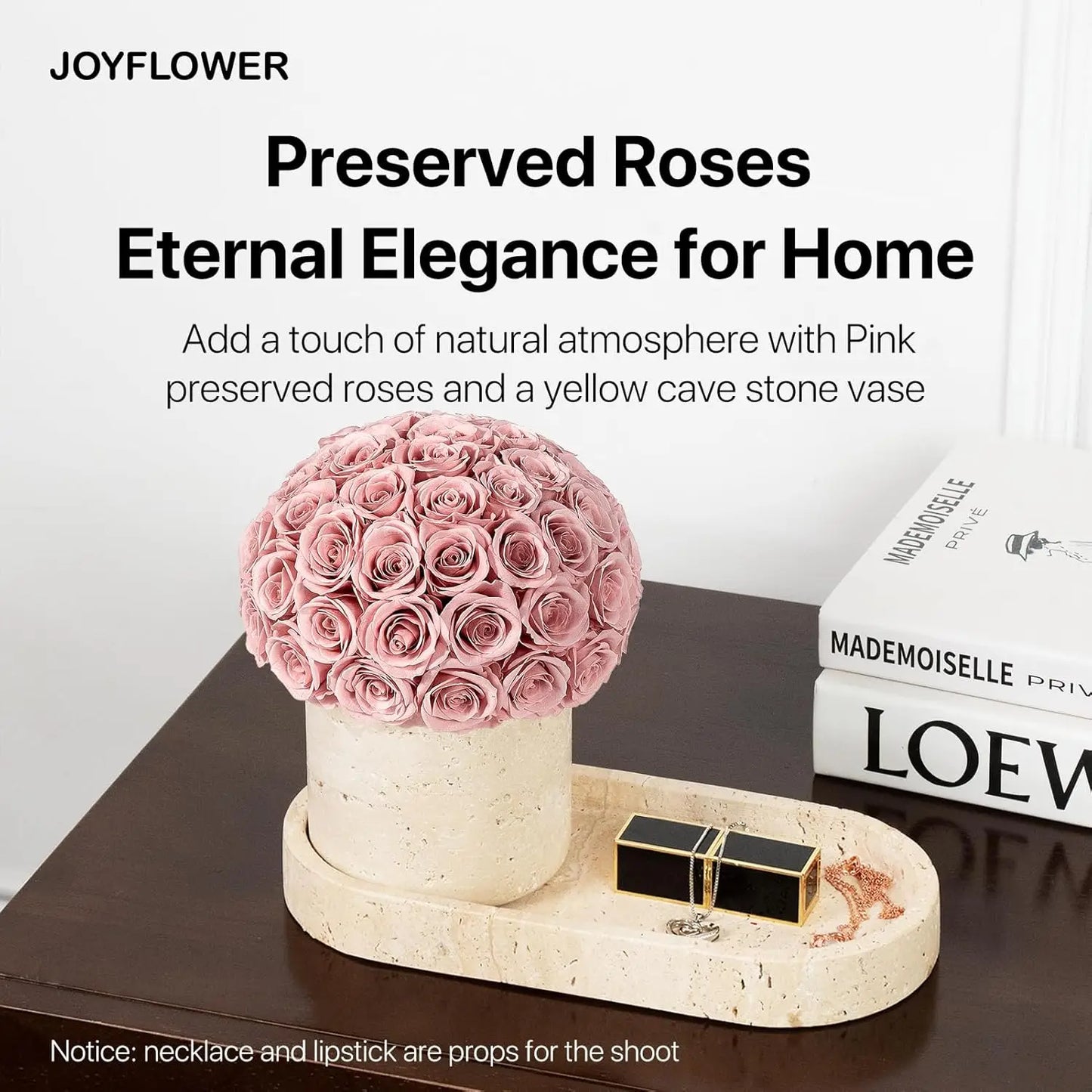 Elegantly Preserved Roses with Travertine Stone Vase and Tray