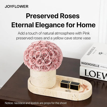 Elegantly Preserved Roses with Travertine Stone Vase and Tray