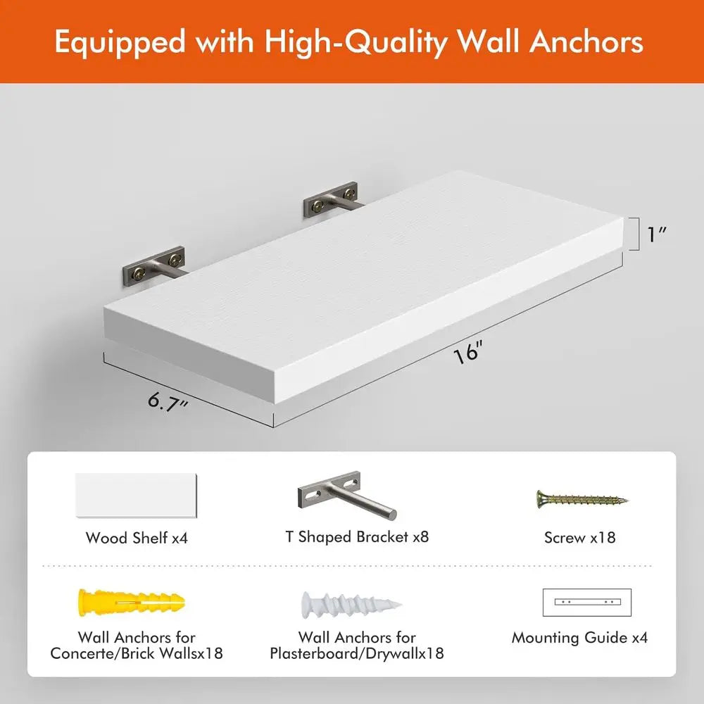White Floating Shelves, Set of 4