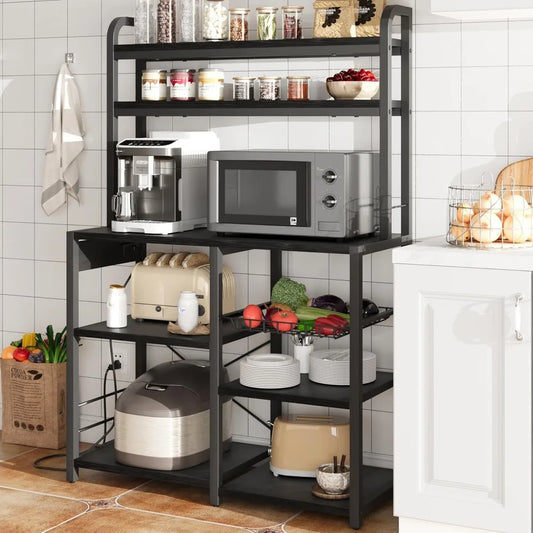 Spacious Steel Framed Bakers Rack with Power Strip
