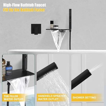 Waterfall Bathtub Faucet with Handheld Sprayer