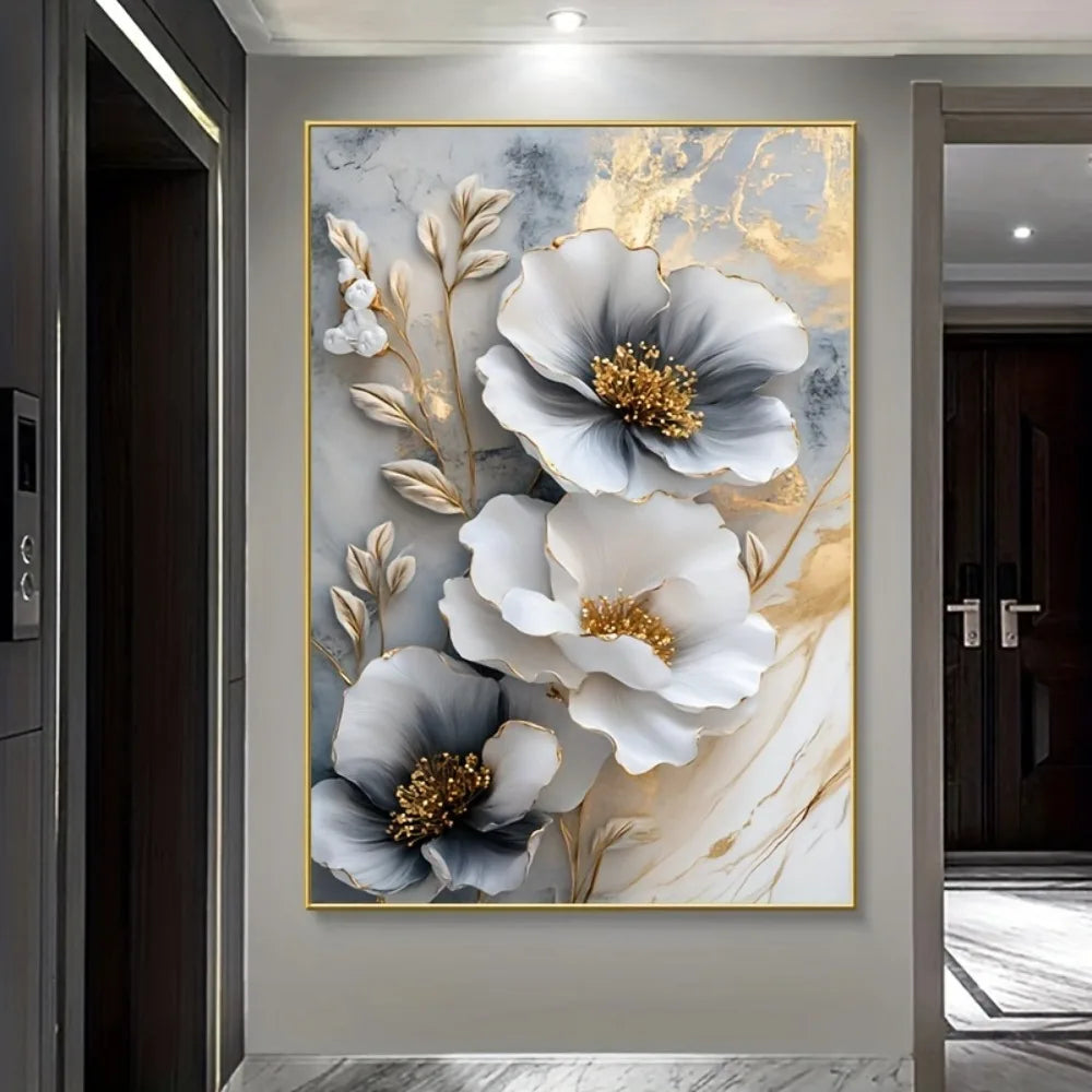 Modern Luxury 3D Floral Canvas Wall Art | Framed Botanical Painting