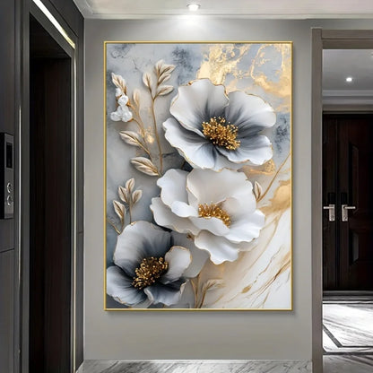 Modern Luxury 3D Floral Canvas Wall Art | Framed Botanical Painting